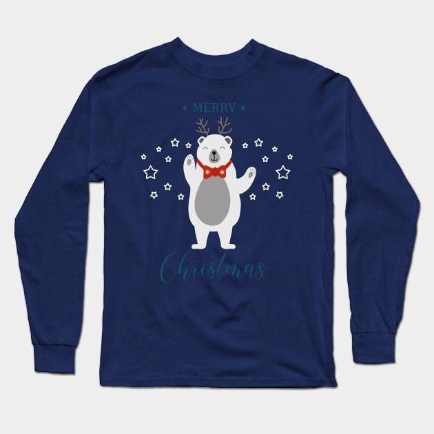 Holiday greeting from cute Polar Bear with reindeer antlers Long Sleeve T-Shirt by Arch4Design